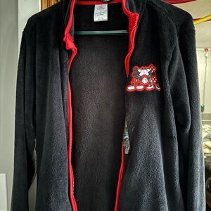 Black and Red Zip-Up Jacket with Cartoon Patch
